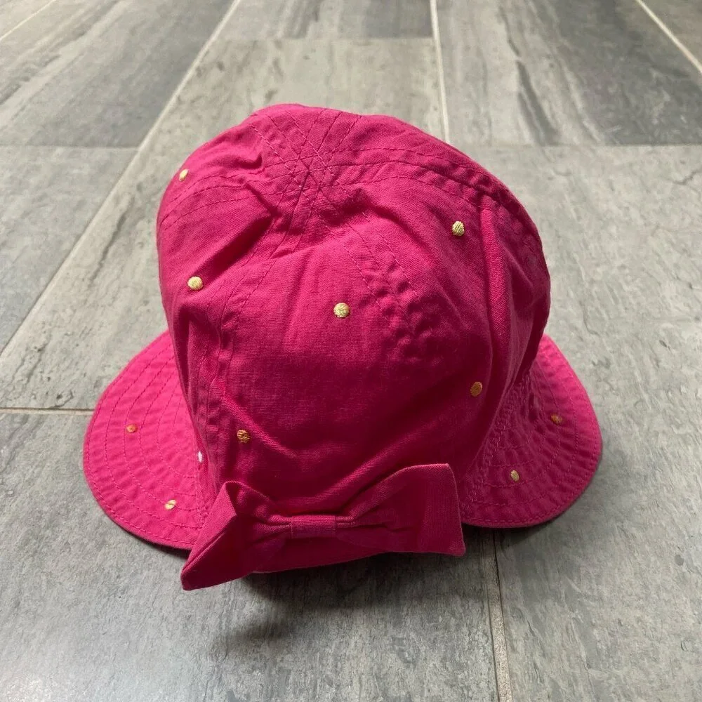 Gymboree Cotton Bucket Sun Hat Embroidered Polka Dots Bow Pink Size 6-18 months